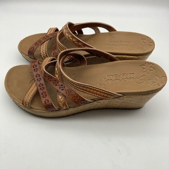 Skechers Beverlee-Tiger Posse Wedge Leather Sandals Size 9 - Picture 2 of 10